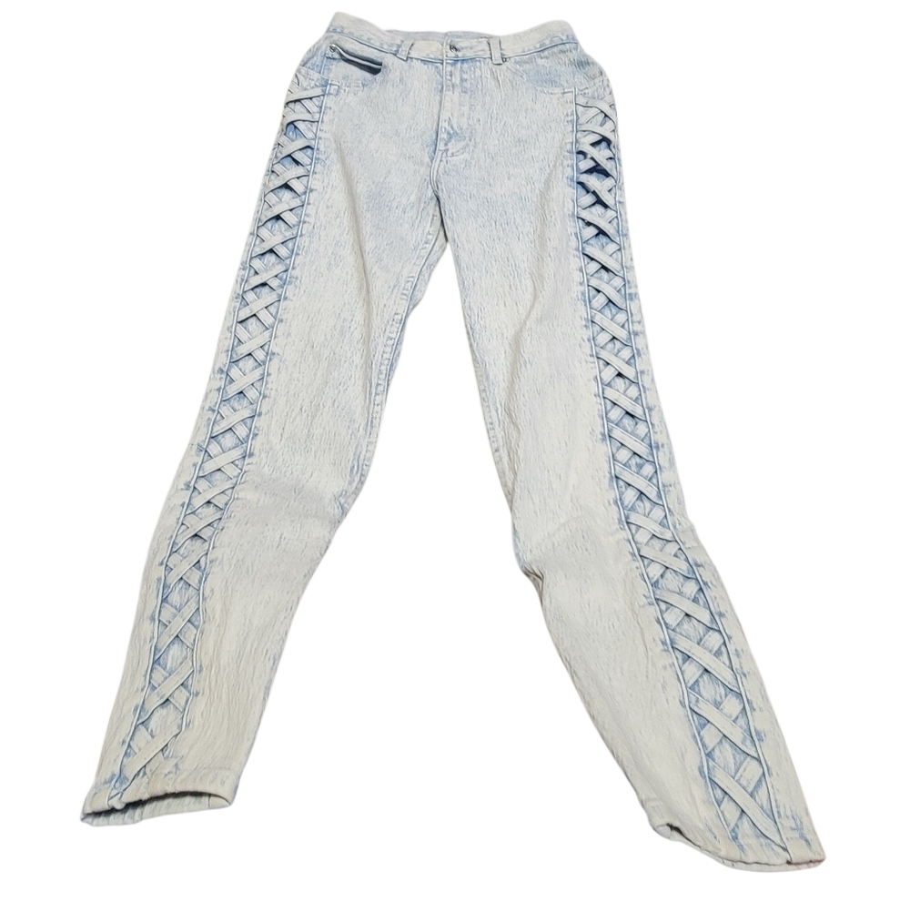 RARE! VTG 80S! ANTI BASIC DAILY JEANS Womens Light Acid Wash Side Lace-Up Jeans